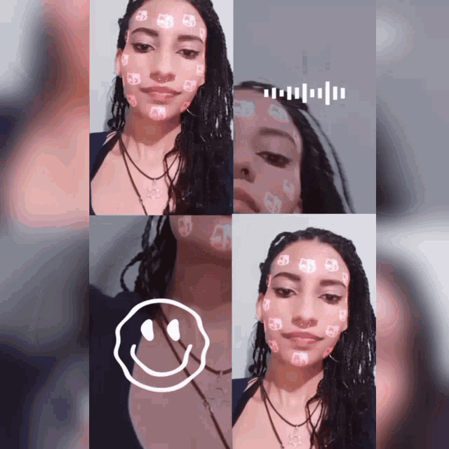 a girl with a smiley face on her face and a smiley face on her neck