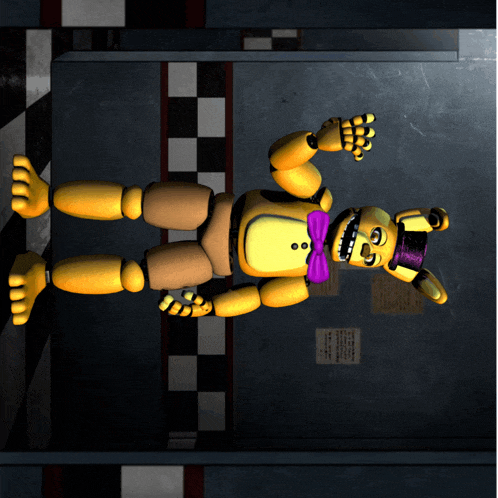 a cartoon character with a purple bow tie is standing upside down