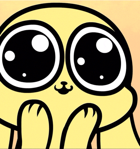 a close up of a yellow cartoon character with big eyes
