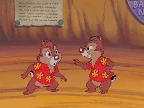 two chipmunks wearing red shirts with yellow stars on them
