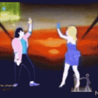 a pixelated image of a man and woman dancing