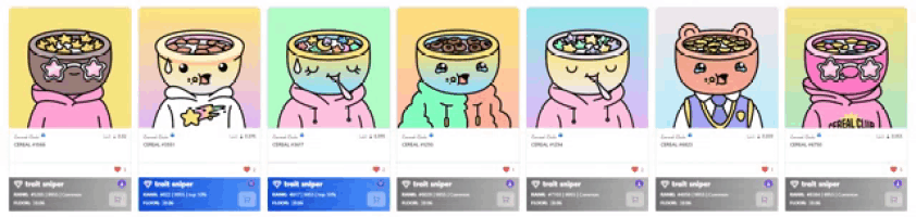 a bunch of cards with cartoon characters with cereal bowls on their heads