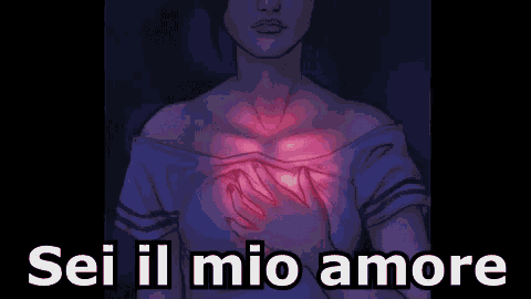 a drawing of a woman holding her heart with the words `` sei il mio amore '' written on it .