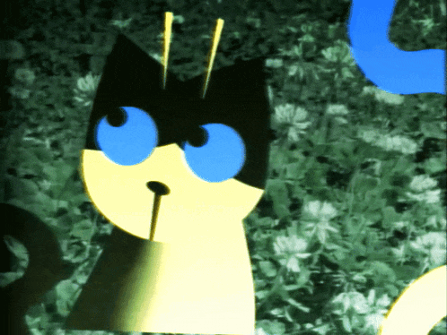 a yellow and black cat with blue eyes and a yellow nose