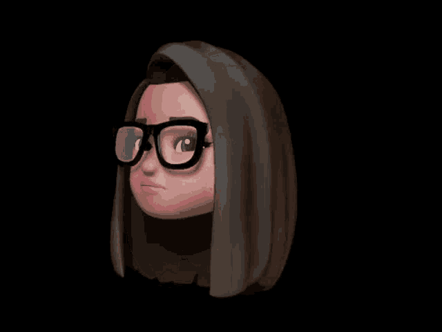 a cartoon girl wearing glasses and a black turtleneck .