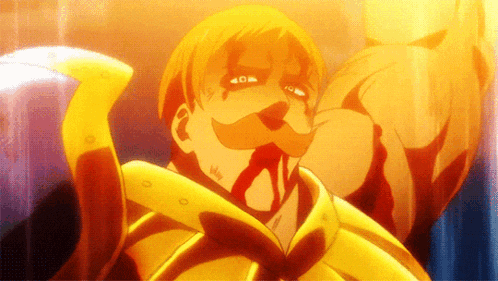 a close up of a cartoon character with a mustache and a sword