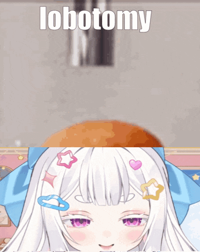 a picture of a girl with white hair and the word lobotomy above her