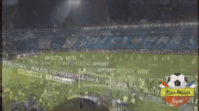 a soccer field with a sign that says zona wings