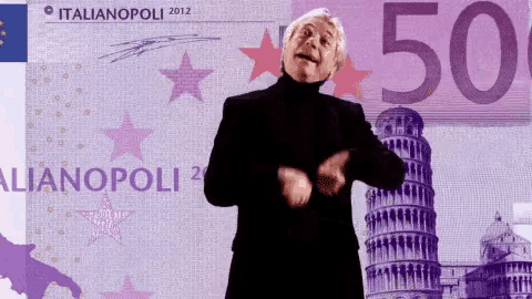 a man in front of a 50 euro bill