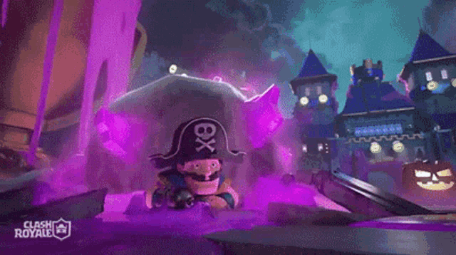 a cartoon character wearing a pirate hat is riding a giant skull in a video game .
