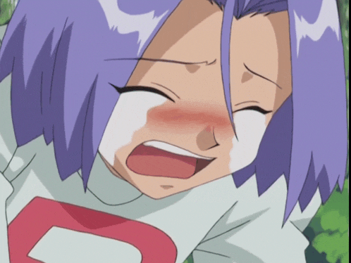 a cartoon character with purple hair and a red letter d on his shirt