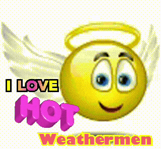 a smiley face with angel wings and the words " i love hot weathermen " below it