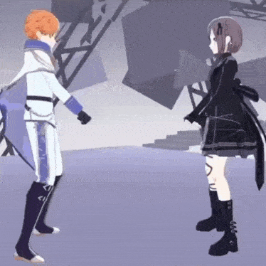 a man and a woman are standing next to each other in a video game