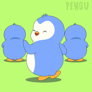 a group of penguins standing next to each other with the word pengu in the background