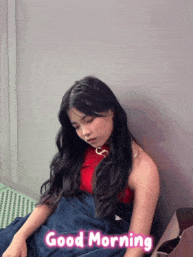 a woman laying on the floor with the words good morning written on the bottom