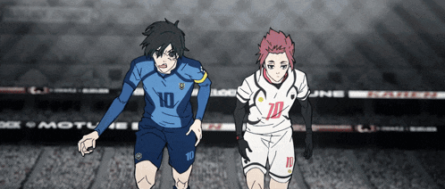 two soccer players one with the number 10 on their jersey