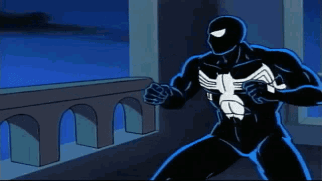 a cartoon of venom standing on a balcony with arches