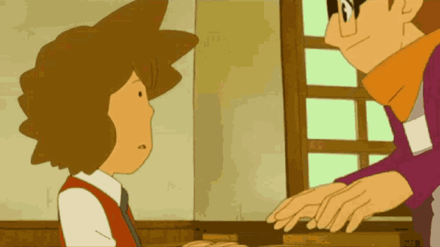 a cartoon of a man and a boy talking