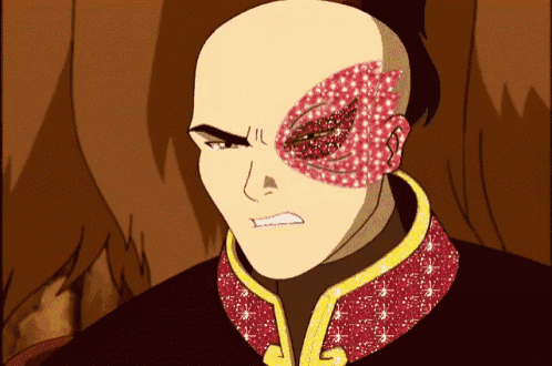 a cartoon character with a red eye and a gold collar