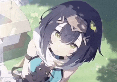 a girl is holding a black cat in her arms in a video game .