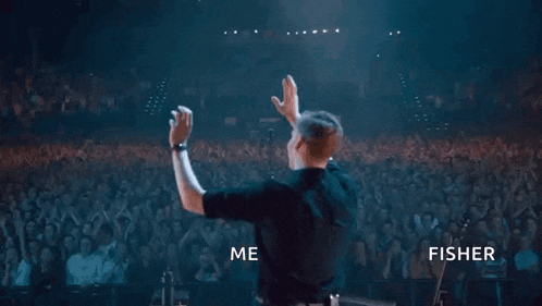 a man is standing in front of a crowd of people at a concert .