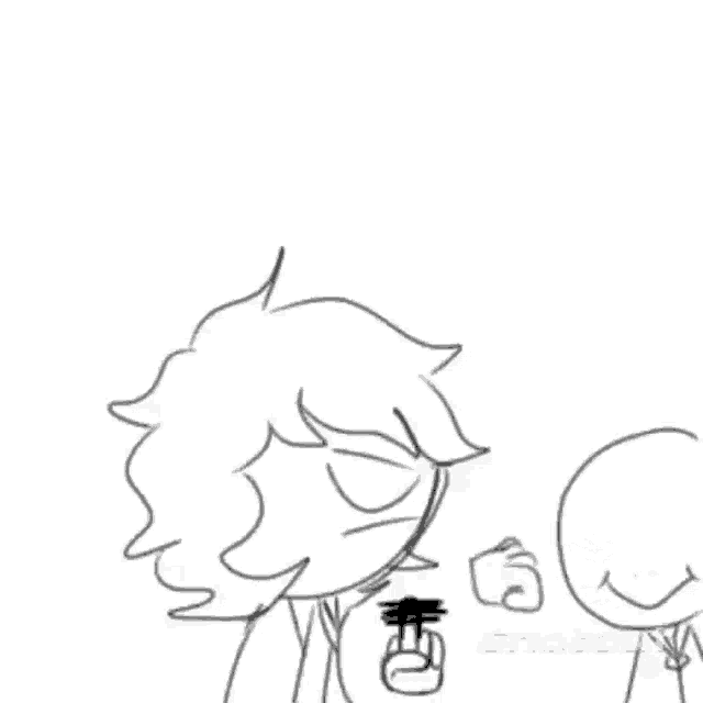 a black and white drawing of two people standing next to each other on a white background