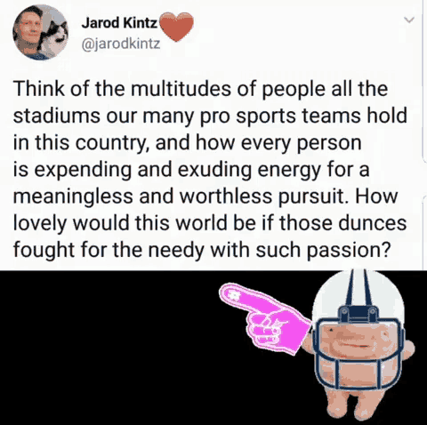 a tweet by jarod kintz shows a football player pointing