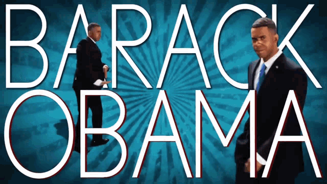 a poster for barack obama with a man in a suit