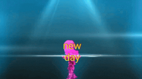 a blue background with the words new day written in yellow