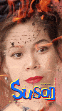 a close up of a woman 's face with the name susan on the bottom