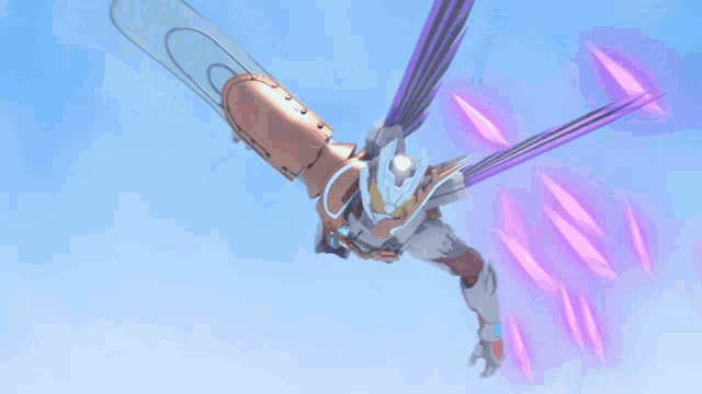 a cartoon character is flying through the air with a sword