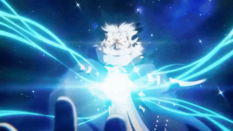 a cartoon character is surrounded by blue light coming out of his hand