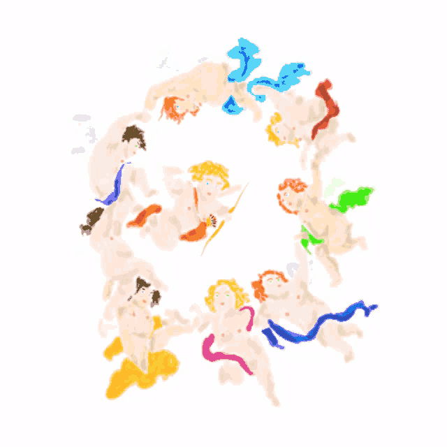 a painting of a circle of cherubs with different colors