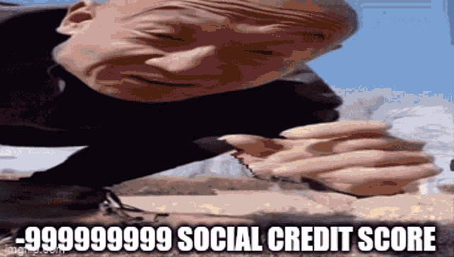 a man is flying through the air with the words -999999 social credit score written below him