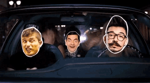 a group of people sitting in a car with their faces cut out