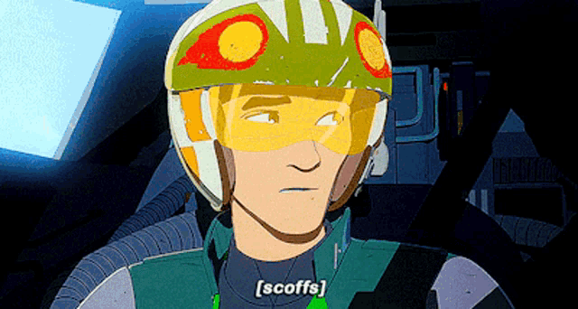 a cartoon character is wearing a helmet and goggles and says [ scotts ]