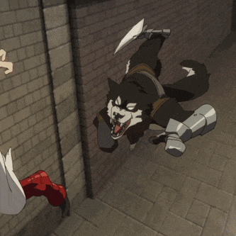 a cartoon drawing of a wolf with a knife