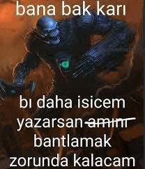a picture of a monster with a gun and a caption that says bana bak kar .