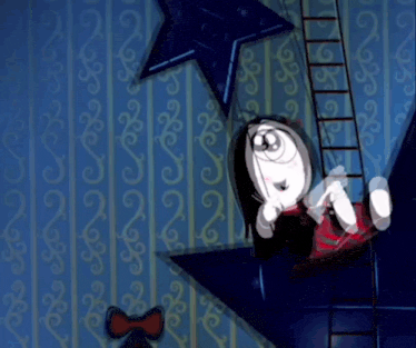 a couple of cartoon characters sitting next to each other with a star in the background