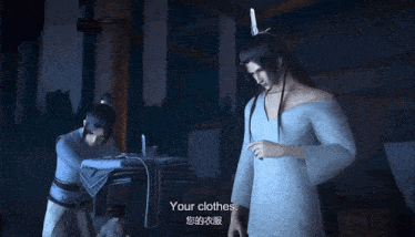 a man in a white shirt is holding a stack of clothes and says " thank you my disciple "