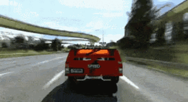 a red truck with the word speed on the back of it