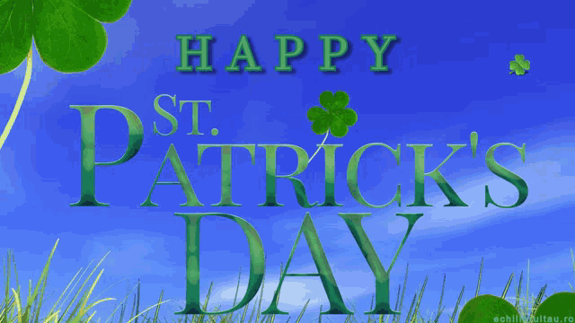 a happy st. patrick 's day greeting card with clovers in the background