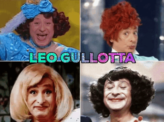 a collage of leo gullotta 's faces and wigs