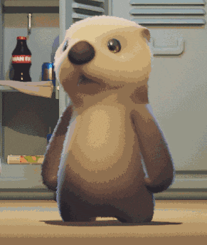 a cartoon otter is standing in front of a coca cola bottle in a locker