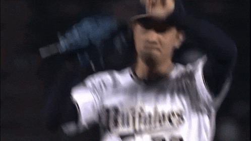 a blurry picture of a baseball player wearing a jersey with the word rays on it
