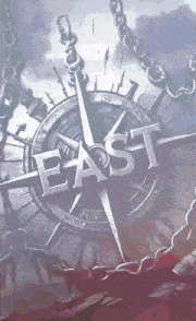 a compass with the word east in the center