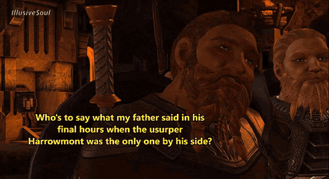 a screenshot of a video game with the words " who 's to say what my father said " at the top