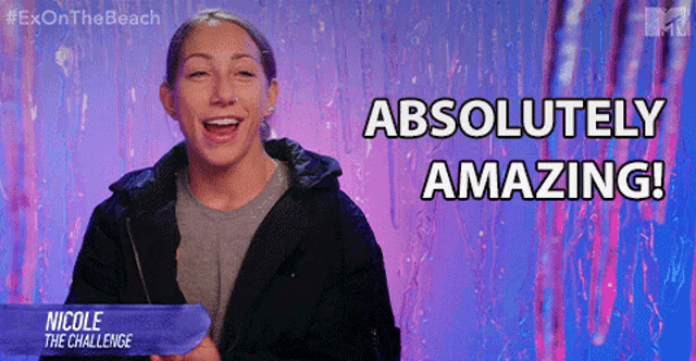 nicole the challenge says absolutely amazing in a purple background