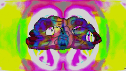 a drawing of a brain with a yellow background