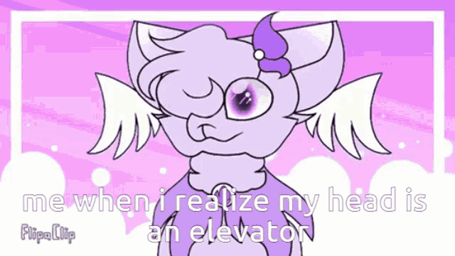 a cartoon of a cat with wings and a caption that says me when i realize my head is an elevator .
